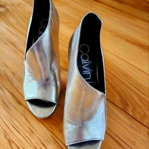 Calvin Klein Women's Silver Peep-Toe Shoes